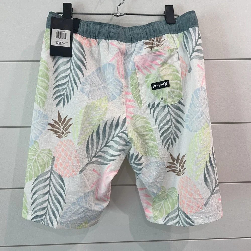 HURLEY - Boys Size Large Washed Pineapple Board Shorts Swim Trunks NEW
